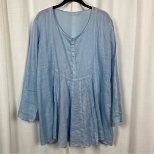 CP Shades Light Blue Linen Babydoll Tunic Blouse Sz.S